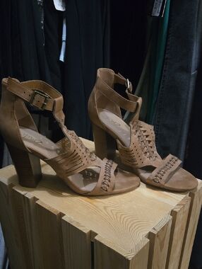 Women's Tan Woven High Heel Sandals
